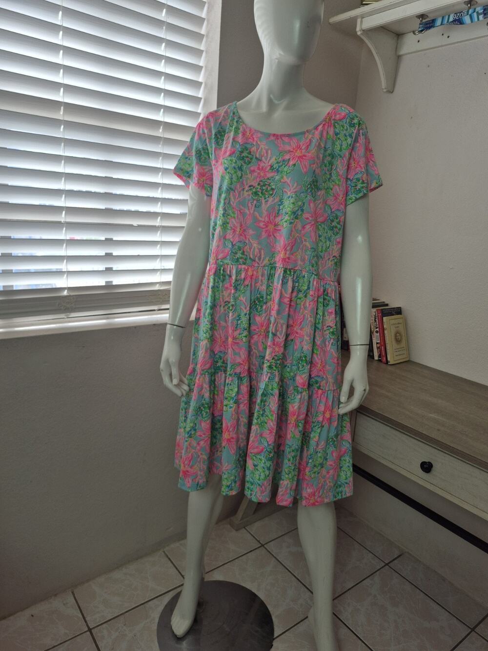 NWT Lilly Pulitzer Fit & Flare Floral Knee Length Dress Pink Green Size XL